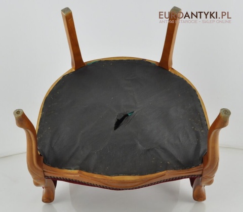 Krzesło secesyjne pikowane. Antyczny fotel secesyjny drewniany bordowy.