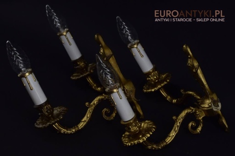 2 złote kinkiety Ludwik XVI lampki ścienne do pałacyku. Antyki dworskie.