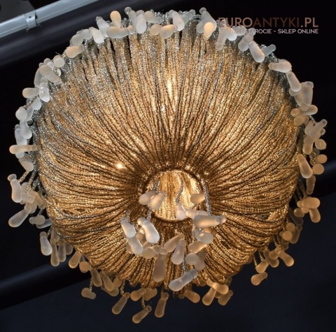 Żyrandol shabby chic glamour z koralików. Lampa sufitowa meduza. Oświetlenie vintage retro.