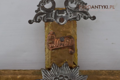 Wiktoriański krzyż z Jezusem. Chrystus ukrzyżowany. Prawdziwy antyk zabytek. INRI