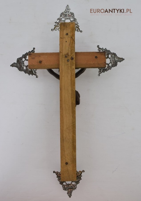 Wiktoriański krzyż z Jezusem. Chrystus ukrzyżowany. Prawdziwy antyk zabytek. INRI