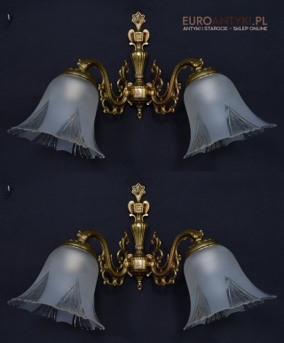 2 śliczne salonowe kinkiety z kloszami lampki retro vintage antyki do domu