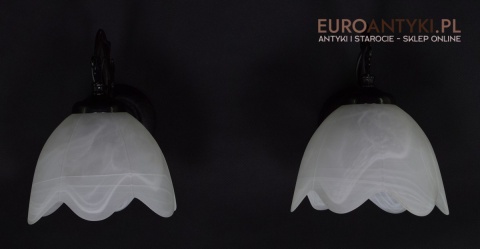 Para ciemno brązowych lamp ściennych dworkowe kinkiety z kloszami retro vintage