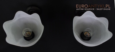 Para ciemno brązowych lamp ściennych dworkowe kinkiety z kloszami retro vintage