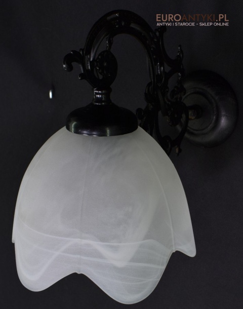 Para ciemno brązowych lamp ściennych dworkowe kinkiety z kloszami retro vintage