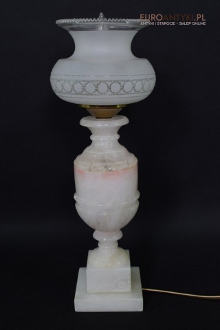 lampka stołowa marmurkowa z kloszem lampa babcina na stolik