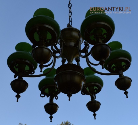 Empire żyrandol salonowy z zielonymi kloszami lampa Empir antyk