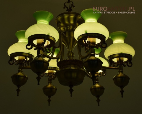 Empire żyrandol salonowy z zielonymi kloszami lampa Empir antyk
