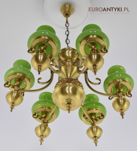Empire żyrandol salonowy z zielonymi kloszami lampa Empir antyk