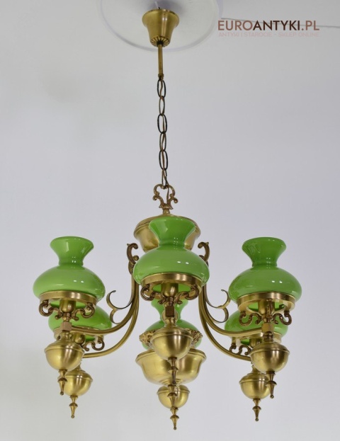 Empire żyrandol salonowy z zielonymi kloszami lampa Empir antyk