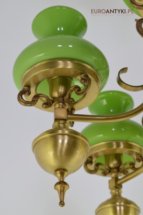 Empire żyrandol salonowy z zielonymi kloszami lampa Empir antyk