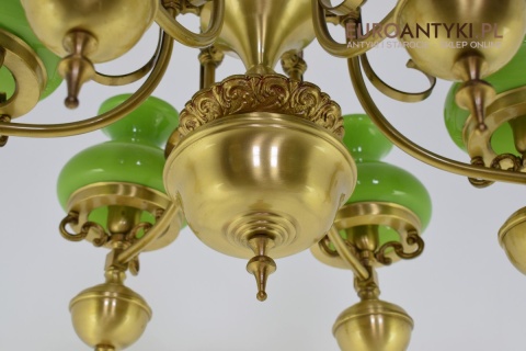 Empire żyrandol salonowy z zielonymi kloszami lampa Empir antyk