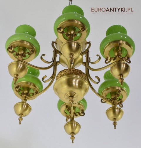 Empire żyrandol salonowy z zielonymi kloszami lampa Empir antyk