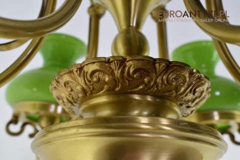 Empire żyrandol salonowy z zielonymi kloszami lampa Empir antyk