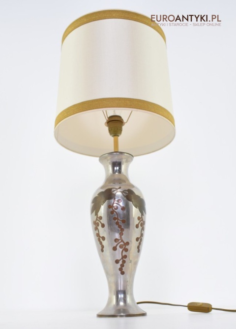 Srebrna lampa stołowa lampka muzealna z abażurem antyk do salonu
