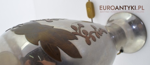 Srebrna lampa stołowa lampka muzealna z abażurem antyk do salonu