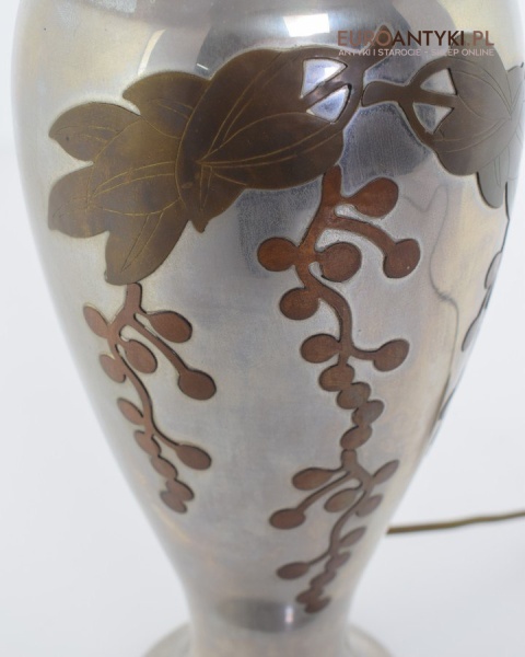 Srebrna lampa stołowa lampka muzealna z abażurem antyk do salonu