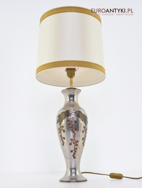 Srebrna lampa stołowa lampka muzealna z abażurem antyk do salonu