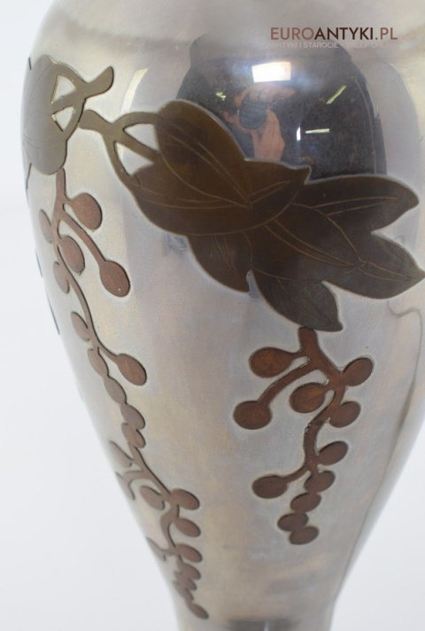 Srebrna lampa stołowa lampka muzealna z abażurem antyk do salonu