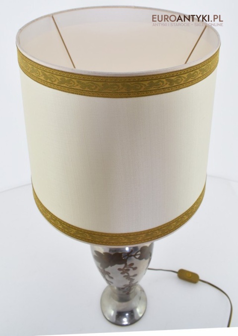Srebrna lampa stołowa lampka muzealna z abażurem antyk do salonu