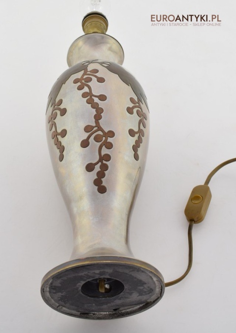 Srebrna lampa stołowa lampka muzealna z abażurem antyk do salonu