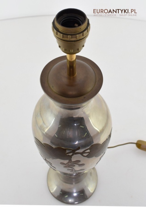 Srebrna lampa stołowa lampka muzealna z abażurem antyk do salonu