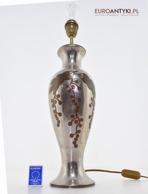 Srebrna lampa stołowa lampka muzealna z abażurem antyk do salonu