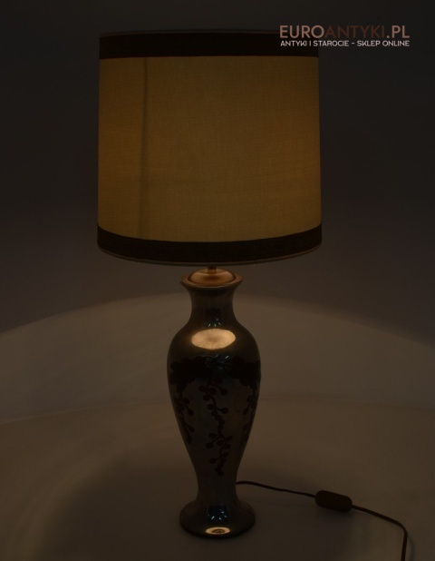Srebrna lampa stołowa lampka muzealna z abażurem antyk do salonu