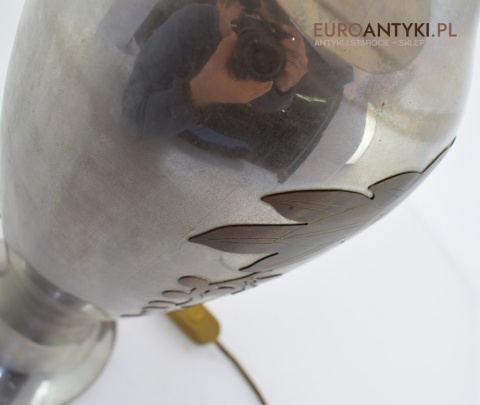 Srebrna lampa stołowa lampka muzealna z abażurem antyk do salonu