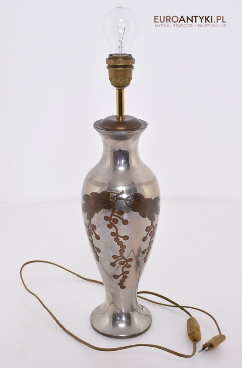 Srebrna lampa stołowa lampka muzealna z abażurem antyk do salonu