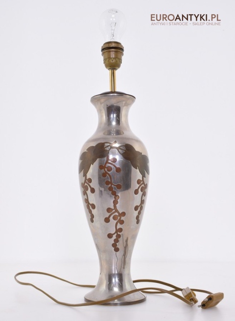 Srebrna lampa stołowa lampka muzealna z abażurem antyk do salonu