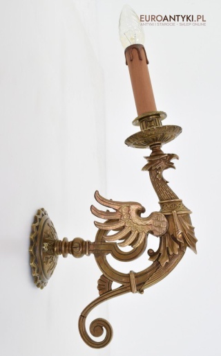 Unikatowy kinkiet SMOK mosiężny antyczna lampka ścienna dworska