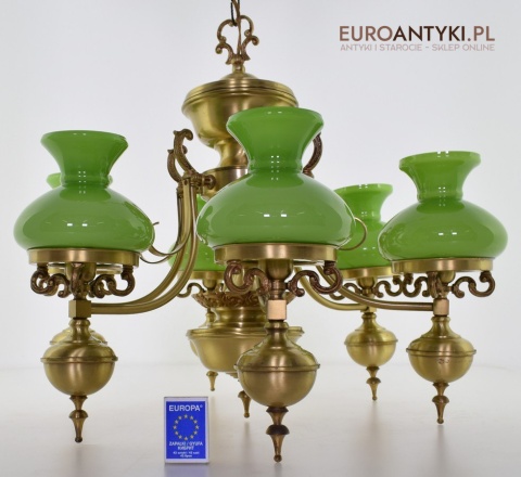 Empire żyrandol salonowy z zielonymi kloszami lampa Empir antyk