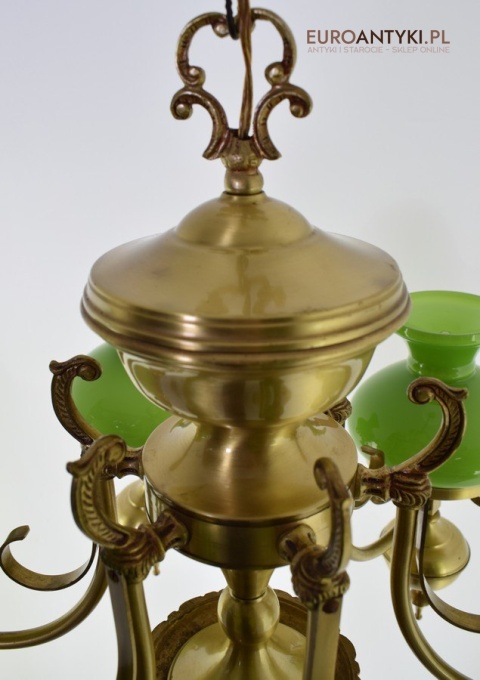 Empire żyrandol salonowy z zielonymi kloszami lampa Empir antyk