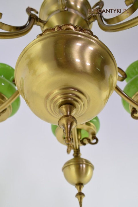 Empire żyrandol salonowy z zielonymi kloszami lampa Empir antyk