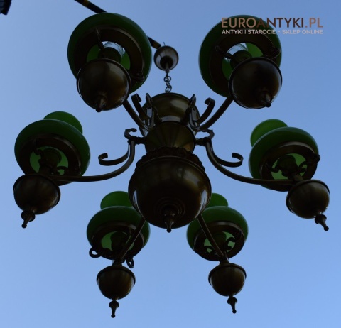 Empire żyrandol salonowy z zielonymi kloszami lampa Empir antyk