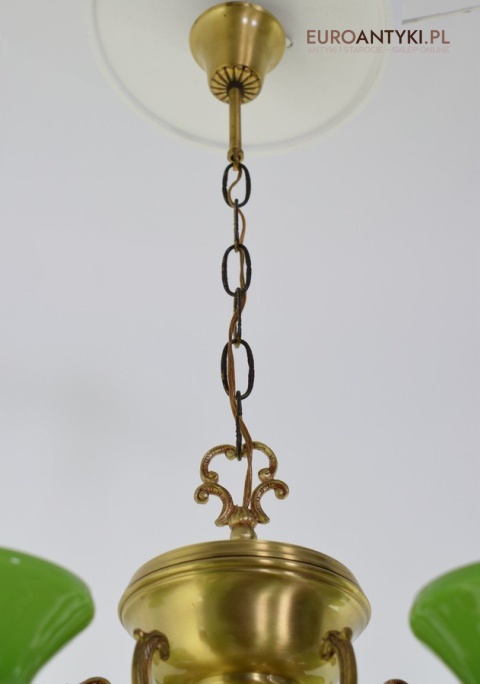 Empire żyrandol salonowy z zielonymi kloszami lampa Empir antyk
