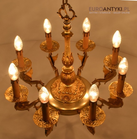 Imponujący żyrandol salonowy ze smokami lampa do dworku pałacyku antyki