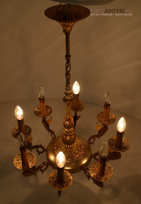 Imponujący żyrandol salonowy ze smokami lampa do dworku pałacyku antyki