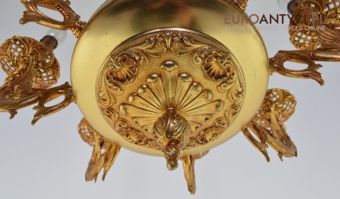 Imponujący żyrandol salonowy ze smokami lampa do dworku pałacyku antyki