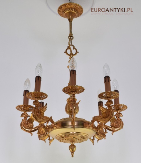 Imponujący żyrandol salonowy ze smokami lampa do dworku pałacyku antyki