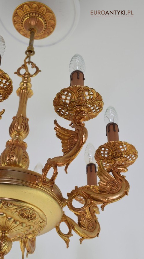 Imponujący żyrandol salonowy ze smokami lampa do dworku pałacyku antyki