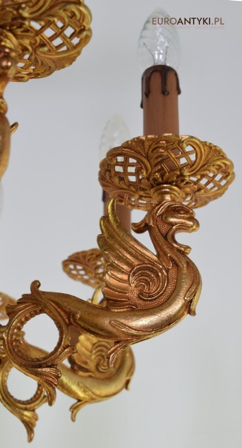 Imponujący żyrandol salonowy ze smokami lampa do dworku pałacyku antyki