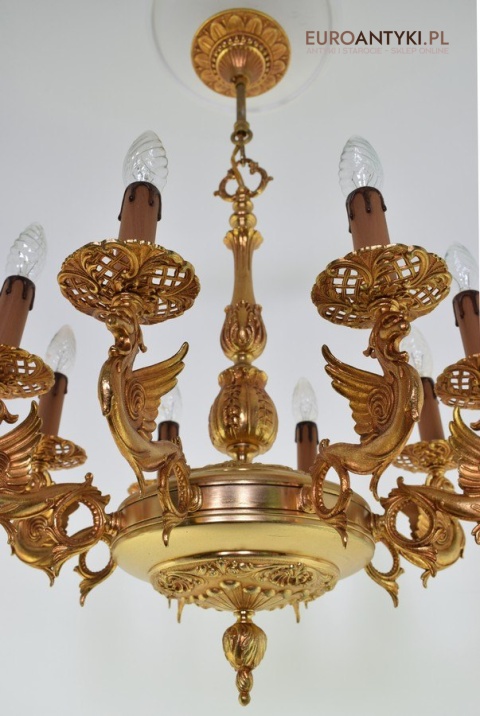 Imponujący żyrandol salonowy ze smokami lampa do dworku pałacyku antyki
