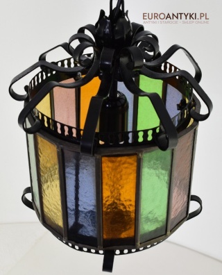 Szklany witrażowy walec lampa sufitowa cylider witraż antyki lampy