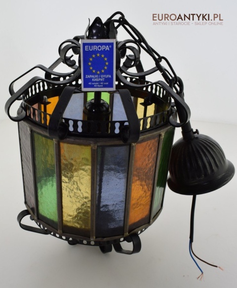 Szklany witrażowy walec lampa sufitowa cylider witraż antyki lampy