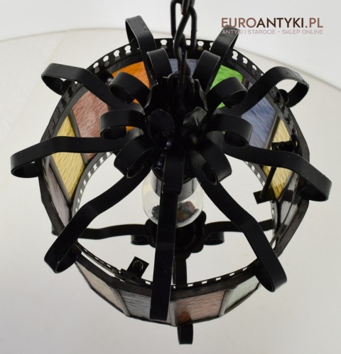 Szklany witrażowy walec lampa sufitowa cylider witraż antyki lampy