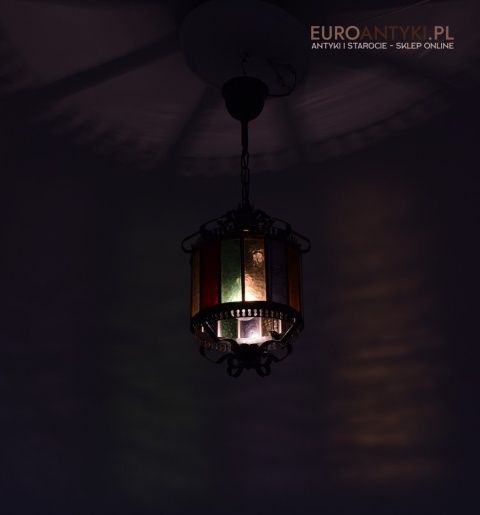 Szklany witrażowy walec lampa sufitowa cylider witraż antyki lampy