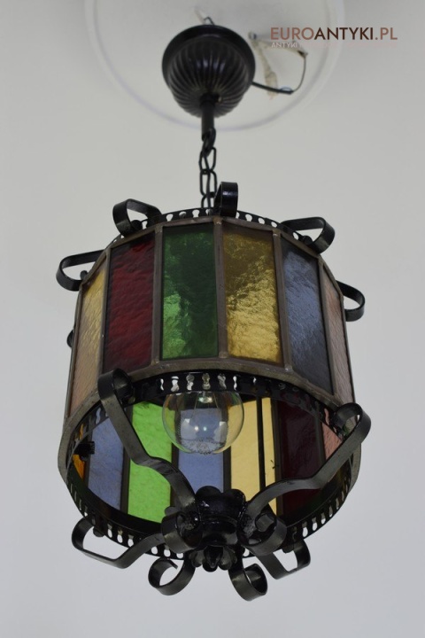 Szklany witrażowy walec lampa sufitowa cylider witraż antyki lampy