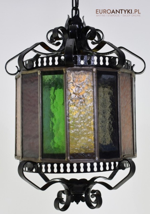 Szklany witrażowy walec lampa sufitowa cylider witraż antyki lampy